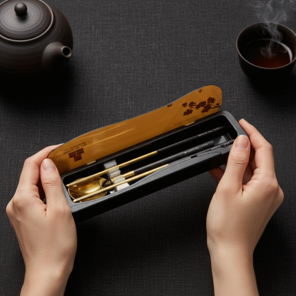 18/8 Stainless Steel 3pcs Cutlery Set Portable Camp Reusable Tableware, Include Spoon Chopsticks with Case